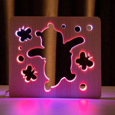 Світильник нічник ArtEco Light з дерева LED "Веселий ведмедик" з пультом та регулюванням кольору, подвійний RGB
