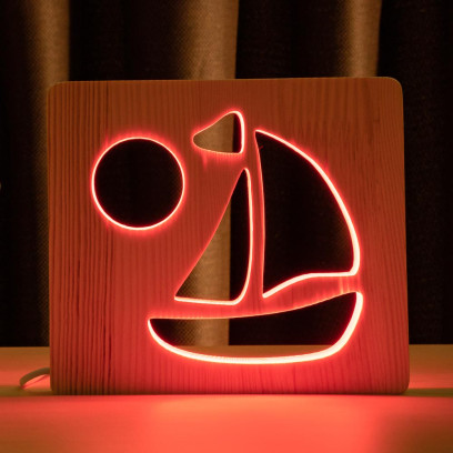 Світильник нічник ArtEco Light з дерева LED "Кораблик" з пультом та регулюванням кольору, RGB, 1020443