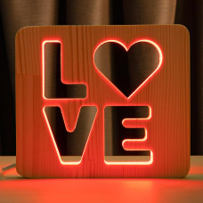 Світильник нічник ArtEco Light з дерева LED "LOVE" з пультом та регулюванням кольору, RGB