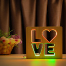 Світильник нічник ArtEco Light з дерева LED "LOVE" з пультом та регулюванням кольору, подвійний RGB, 1021458