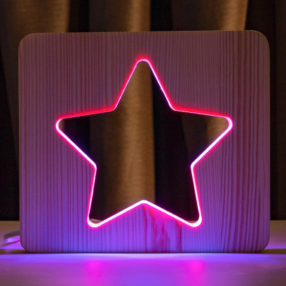 Світильник нічник ArtEco Light з дерева LED "Зірка" з пультом та регулюванням кольору, подвійний RGB, 1021474