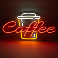 Неонова вивіска для кав'ярні Coffee з чашкою (600х315)