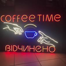 Неонова вивіска для кав'ярні COFFEE TIME ВІДЧИНЕНО (1000х600)