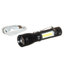 Ліхтарик з ручним підзарядженням USB металевий, чорний LU-18-1438, micro USB