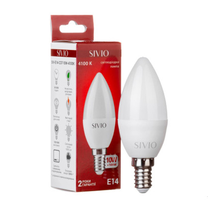 LED лампа Е14 С37 10W біла нейтральна 4100К SIVIO, 1012790