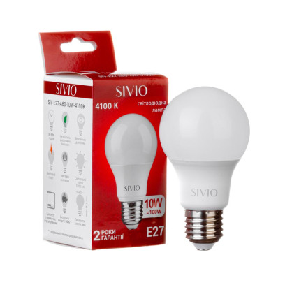 LED лампа Е27 А60 10W біла нейтральна 4100К SIVIO, 1012801