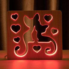 Світильник нічник ArtEco Light з дерева LED "Коти та кохання" з пультом та регулюванням кольору, RGB