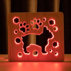 Світильник нічник ArtEco Light з дерева LED "Собака бульдожка" з пультом та регулюванням кольору, RGB