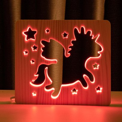 Світильник нічник ArtEco Light з дерева LED "Чарівний єдиноріг" з пультом та регулюванням кольору, RGB, 1020387