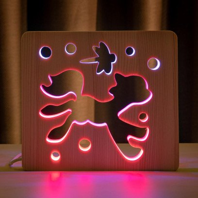 Світильник нічник ArtEco Light з дерева LED "Поні та бабка" з пультом та регулюванням кольору, подвійний RGB, 1020396