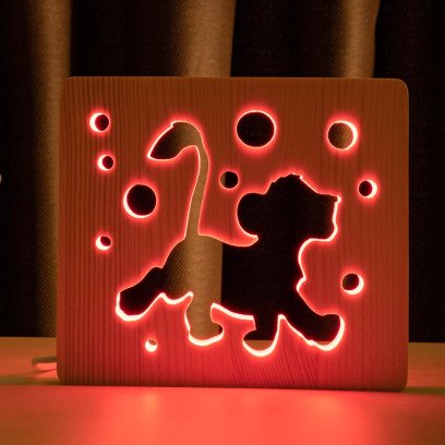 Світильник нічник ArtEco Light з дерева LED "Веселе левеня" з пультом та регулюванням кольору, RGB, 1020403