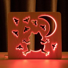 Світильник нічник ArtEco Light з дерева LED "Жаба та цвіркуни" з пультом та регулюванням кольору, RGB