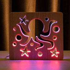 Світильник нічник ArtEco Light з дерева LED "Морський восьминіг" з пультом та регулюванням кольору, подвійний RGB