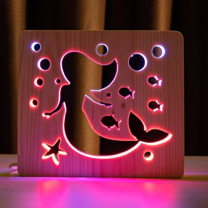 Світильник нічник ArtEco Light з дерева LED "Русалочка" з пультом та регулюванням кольору, подвійний RGB, 1020440