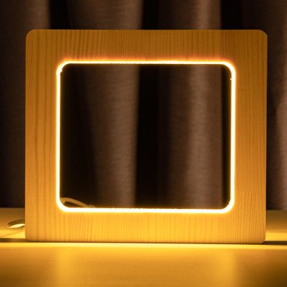 Світильник нічник ArtEco Light з дерева LED "Квадрат" з пультом та регулюванням світла, колір теплий білий, 1021447