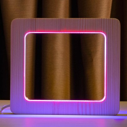 Світильник нічник ArtEco Light з дерева LED "Квадрат" з пультом та регулюванням кольору, подвійний RGB, 1021449