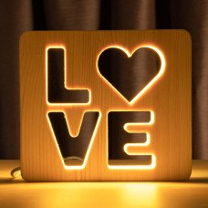 Світильник нічник ArtEco Light з дерева LED "LOVE" з пультом та регулюванням світла, колір теплий білий