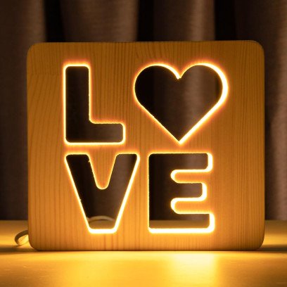 Світильник нічник ArtEco Light з дерева LED "LOVE" з пультом та регулюванням світла, колір теплий білий, 1021456