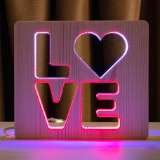 Світильник нічник ArtEco Light з дерева LED "LOVE" з пультом та регулюванням кольору, подвійний RGB
