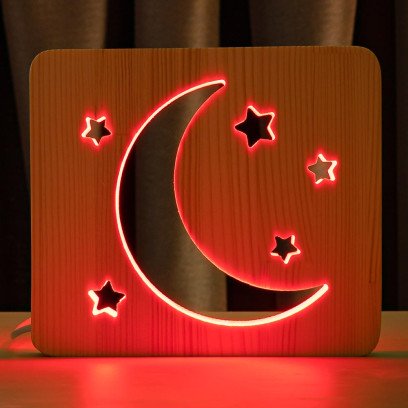 Світильник нічник ArtEco Light з дерева LED "Місяць і зірки" з пультом та регулюванням кольору, RGB, 1021463