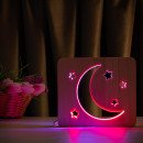 Світильник нічник ArtEco Light з дерева LED "Місяць і зірки" з пультом та регулюванням кольору, подвійний RGB, 1021464