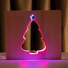 Світильник нічник ArtEco Light з дерева LED "Ялинка під снігом" з пультом та регулюванням кольору, подвійний RGB