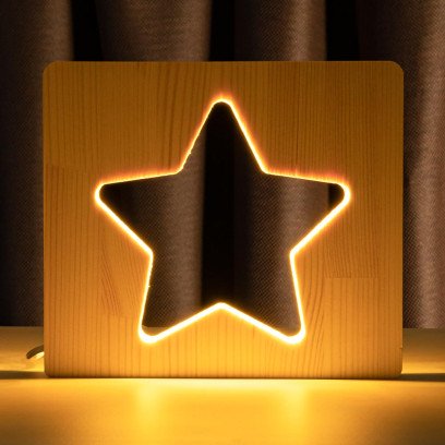 Світильник нічник ArtEco Light з дерева LED "Зірка" з пультом та регулюванням світла, колір теплий білий, 1021472