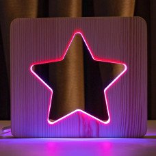 Светильник ночник ArtEco Light из дерева LED "Звезда" с пультом и регулировкой цвета, двойной RGB