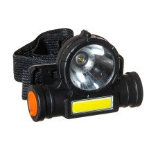 Фонарик налобный LED+COB (пластик), micro USB