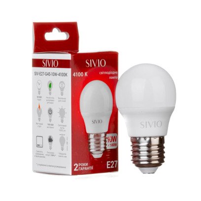 LED лампа Е27 G45 10W нейтральна біла 4100К SIVIO, 1012809