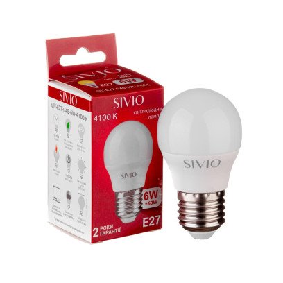 LED лампа Е27 G45 6W біла нейтральна 4100К SIVIO, 1012813