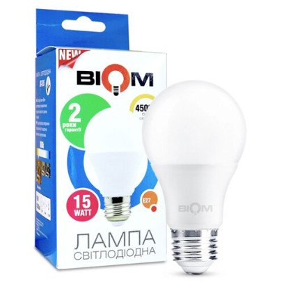 Свiтлодiодна лампа Biom BT-516 A65 15W E27 4500К матова, 00-00001434