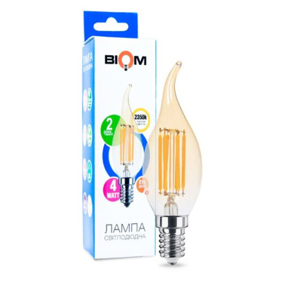 Светодиодная лампа Biom FL-415 C35 LT 4W E14 2530K Amber свеча на ветру, 00-00012271