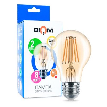 Светодиодная лампа Biom FL-411 A60 8W E27 2350K Amber, 00-00012272