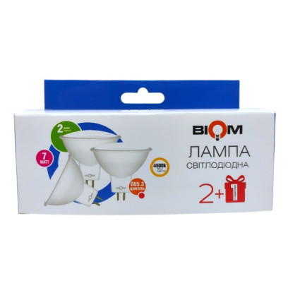 Свiтлодiодна лампа Biom BT-562/3 MR16 7W GU5.3 4500К матова (комплект 3шт.), 00-00023470