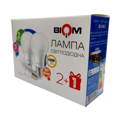 Светодиодная лампа Biom BT-510 A60 10W E27 4500К матовая (упаковка 3шт.), 00-00011953