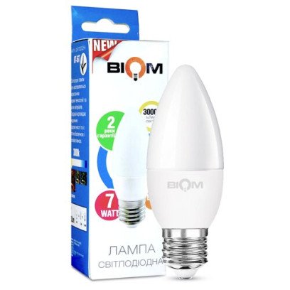 Светодиодная лампа Biom BT-567 C37 7W E27 3000К матовая, 00-00001425