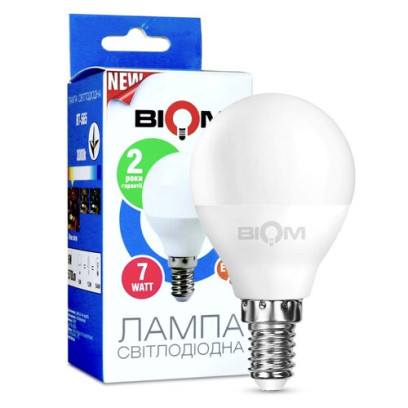 Свiтлодiодна лампа Biom BT-566 G45 7W E14 4500К матова, 00-00001420
