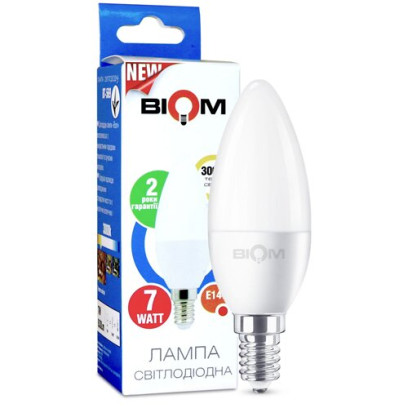 Светодиодная лампа Biom BT-569 C37 7W E14 3000К матовая, 00-00001427