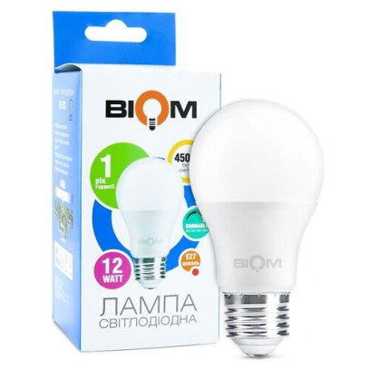 Світлодіодна лампа Biom BT-532 A60 12W E27 4500К switch dimmable матова, 00-00014103