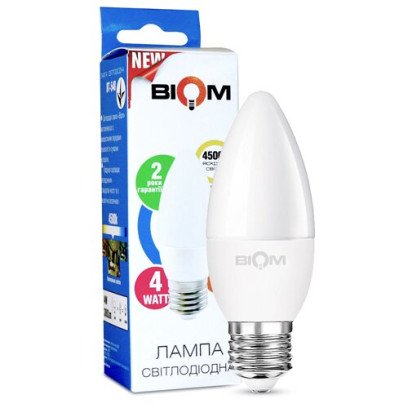 Светодиодная лампа Biom BT-548 C37 4W E27 4500К матовая, 00-00001422