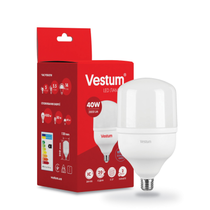 Світлодіодна високопотужна лампа Vestum T125 40W 6500K 220V E27 1-VS-1603, 1-VS-1603
