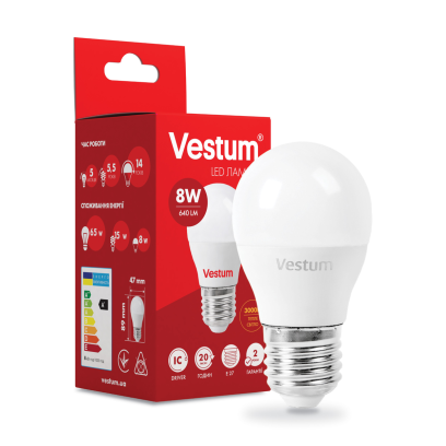 Лампа LED Vestum G45 8W 3000K 220V E27, 1-VS-1210