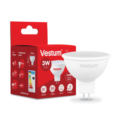 Лампа LED Vestum MR16 3W 4100K 220V GU5.3, 1-VS-1501