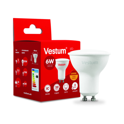 Лампа LED Vestum MR16 6W 3000K 220V GU10, 1-VS-1505