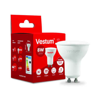 Лампа LED Vestum MR16 8W 4100K 220V GU10, 1-VS-1508