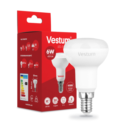 Лампа LED Vestum R50 6W 4100K 220V E14, 1-VS-1402