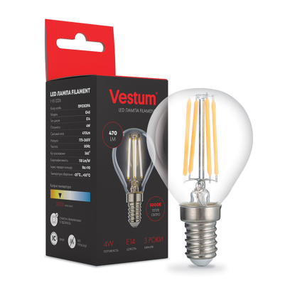 Лампа LED Vestum филамент G45 Е14 4Вт 220V 3000К, 1-VS-2226