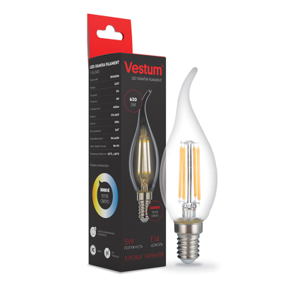 Лампа LED Vestum филамент С35Т Е14 5Вт 220V 3000К, 1-VS-2410