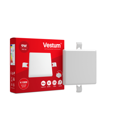 Квадратний світлодіодний врізний світильник "без рамки" Vestum 9W 4100K 1-VS-5602, 1-VS-5602